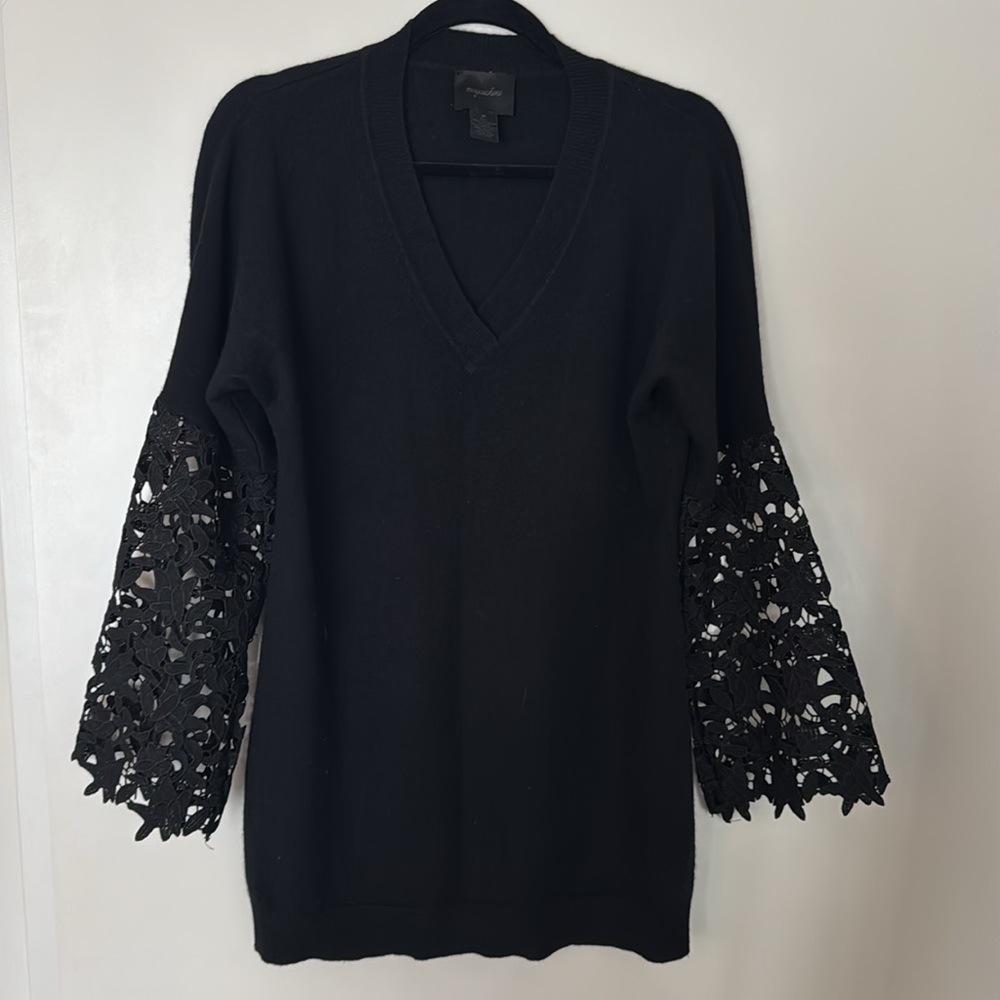 Maraschino Cashmere Sweater with Lace Sleeves